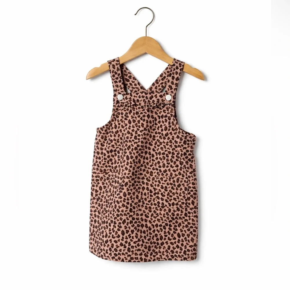 The Children’s Place Leopard Corduroy Jumper Dress 4T Pink Overall Pinafore